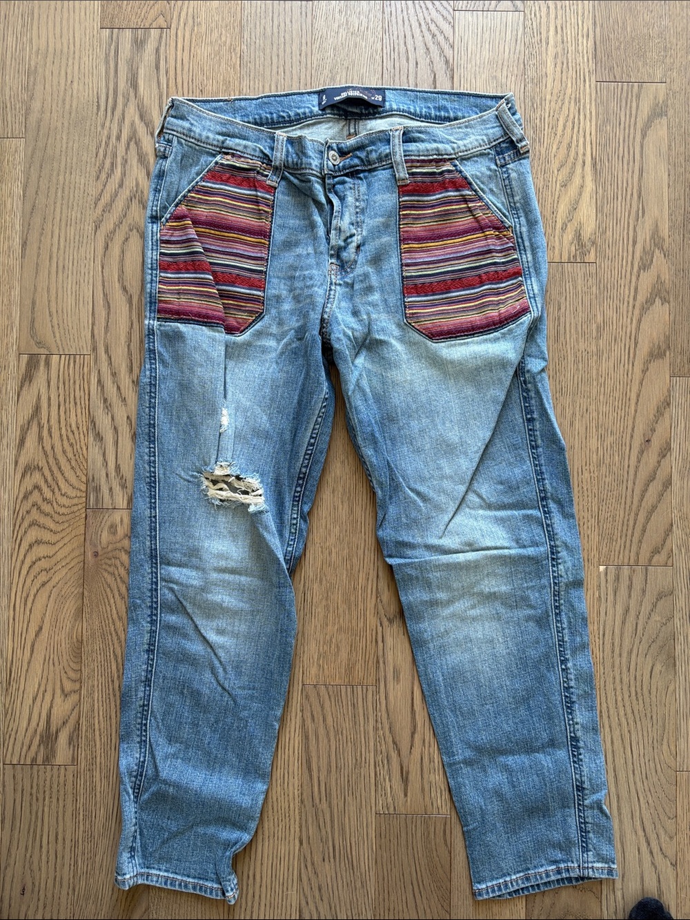 Hollister Light Blue Jeans with Striped Pocket Accents